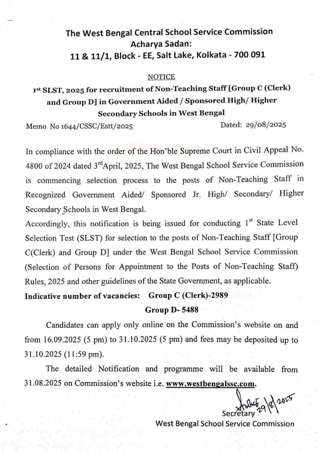 WBSSC GROUP C GROUP D RECRUITMENT 